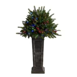 4 Ft. Holiday Artificial Christmas Plant Pre-Lit And Glittered On Pedestal With 150 Multicolored LED Lights -Christmas Gift Shop nearly natural pre lit christmas trees t3284 4f 1000
