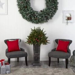 4 Ft. Holiday Artificial Christmas Plant Pre-Lit And Glittered On Pedestal With 150 Multicolored LED Lights -Christmas Gift Shop nearly natural pre lit christmas trees t3284 e1 1000