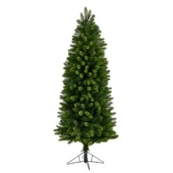 6 Ft. Pre-Lit LED Slim Virginia Spruce Artificial Christmas Tree With 300 Warm White Multi-Function Lights -Christmas Gift Shop nearly natural pre lit christmas trees t3297 4f 1000