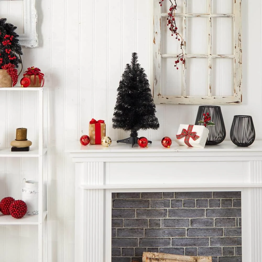 2 Ft. Black Artificial Christmas Tree With 35 LED Lights And 72 Bendable Branches 4 2 Ft. Black Artificial Christmas Tree With 35 LED Lights And 72 Bendable Branches - Image 2