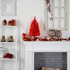 2 Ft. Red Artificial Christmas Tree With 35 LED Lights And 72 Bendable Branches -Christmas Gift Shop nearly natural pre lit christmas trees t3302 76 1000