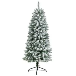 5 Ft. Pre-Lit LED Slim Flocked Montreal Fir Artificial Christmas Tree With 150 Warm White Lights 16 5 Ft. Pre-Lit LED Slim Flocked Montreal Fir Artificial Christmas Tree With 150 Warm White Lights -Christmas Gift Shop nearly natural pre lit christmas trees t3309 4f 1000