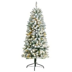 5 Ft. Pre-Lit LED Slim Flocked Montreal Fir Artificial Christmas Tree With 150 Warm White Lights