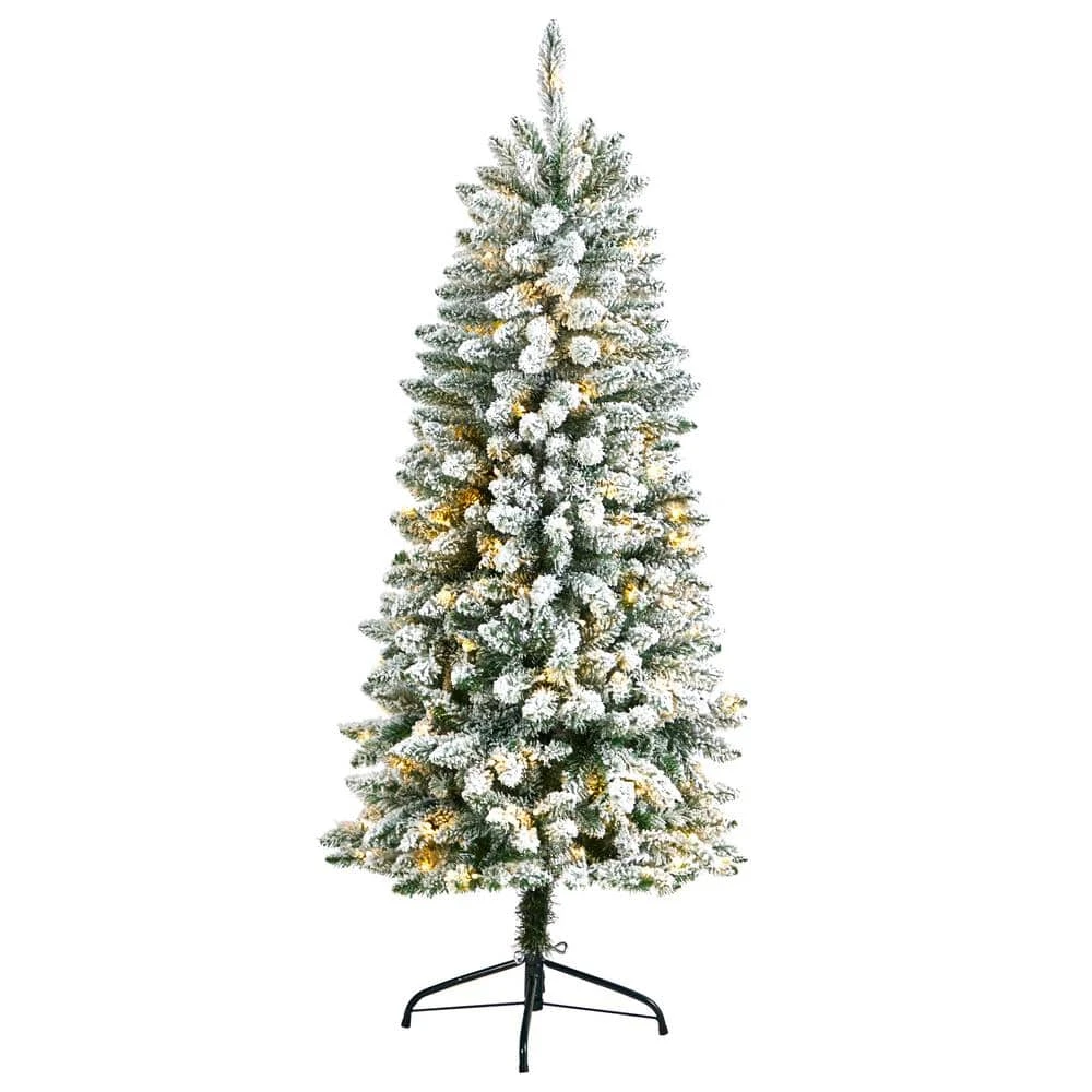 5 Ft. Pre-Lit LED Slim Flocked Montreal Fir Artificial Christmas Tree With 150 Warm White Lights 3 5 Ft. Pre-Lit LED Slim Flocked Montreal Fir Artificial Christmas Tree With 150 Warm White Lights