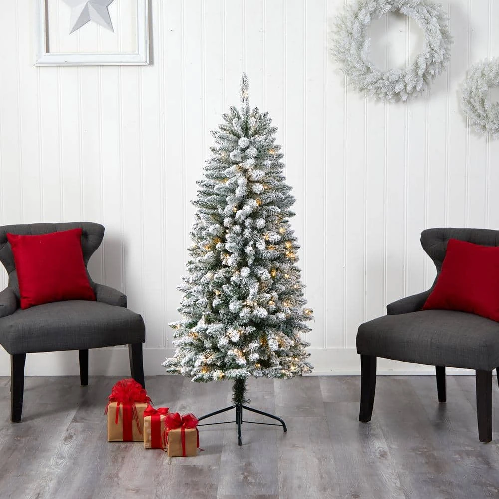 5 Ft. Pre-Lit LED Slim Flocked Montreal Fir Artificial Christmas Tree With 150 Warm White Lights 11 5 Ft. Pre-Lit LED Slim Flocked Montreal Fir Artificial Christmas Tree With 150 Warm White Lights - Image 9