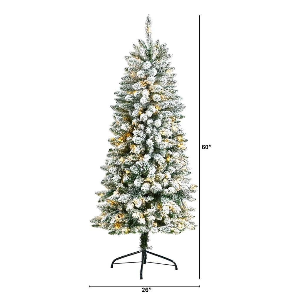 5 Ft. Pre-Lit LED Slim Flocked Montreal Fir Artificial Christmas Tree With 150 Warm White Lights 6 5 Ft. Pre-Lit LED Slim Flocked Montreal Fir Artificial Christmas Tree With 150 Warm White Lights - Image 4