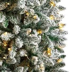 7 Ft. Pre-Lit LED Slim Flocked Montreal Fir Artificial Christmas Tree With 300 Warm White Lights -Christmas Gift Shop nearly natural pre lit christmas trees t3311 1f 1000