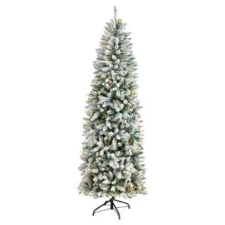 7 Ft. Pre-Lit LED Slim Flocked Montreal Fir Artificial Christmas Tree With 300 Warm White Lights