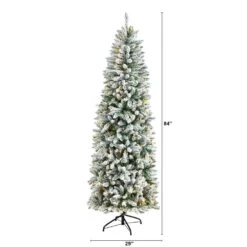 7 Ft. Pre-Lit LED Slim Flocked Montreal Fir Artificial Christmas Tree With 300 Warm White Lights -Christmas Gift Shop nearly natural pre lit christmas trees t3311 c3 1000