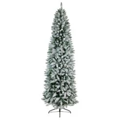 8 Ft. Pre-Lit LED Slim Flocked Montreal Fir Artificial Christmas Tree With 400 Warm White Lights 12 8 Ft. Pre-Lit LED Slim Flocked Montreal Fir Artificial Christmas Tree With 400 Warm White Lights -Christmas Gift Shop nearly natural pre lit christmas trees t3312 4f 1000