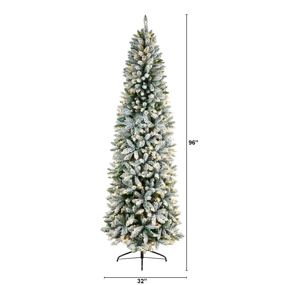8 Ft. Pre-Lit LED Slim Flocked Montreal Fir Artificial Christmas Tree With 400 Warm White Lights 4 8 Ft. Pre-Lit LED Slim Flocked Montreal Fir Artificial Christmas Tree With 400 Warm White Lights - Image 2