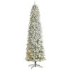 9 Ft. Pre-Lit LED Slim Flocked Montreal Fir Artificial Christmas Tree With 600 Warm White Lights -Christmas Gift Shop nearly natural pre lit christmas trees t3313 64 1000