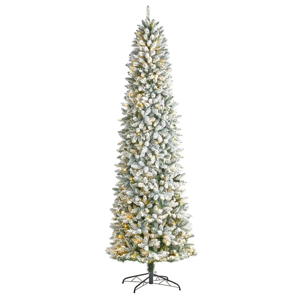 9 Ft. Pre-Lit LED Slim Flocked Montreal Fir Artificial Christmas Tree With 600 Warm White Lights 3 9 Ft. Pre-Lit LED Slim Flocked Montreal Fir Artificial Christmas Tree With 600 Warm White Lights