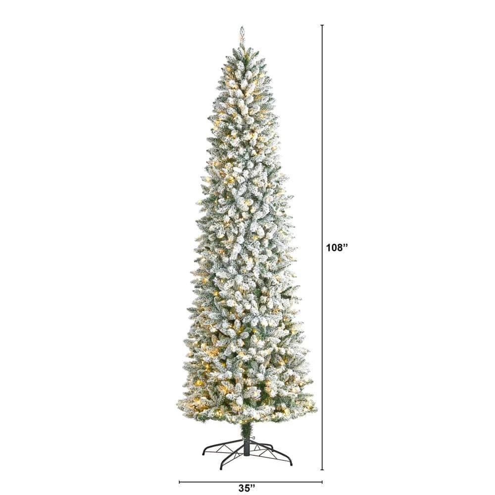 9 Ft. Pre-Lit LED Slim Flocked Montreal Fir Artificial Christmas Tree With 600 Warm White Lights 7 9 Ft. Pre-Lit LED Slim Flocked Montreal Fir Artificial Christmas Tree With 600 Warm White Lights - Image 5
