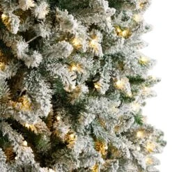 10 Ft. Pre-Lit LED Slim Flocked Montreal Fir Artificial Christmas Tree With 800 Warm White Lights -Christmas Gift Shop nearly natural pre lit christmas trees t3314 1f 1000