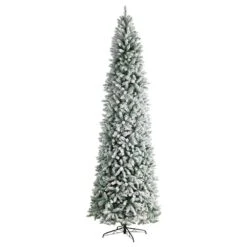 10 Ft. Pre-Lit LED Slim Flocked Montreal Fir Artificial Christmas Tree With 800 Warm White Lights -Christmas Gift Shop nearly natural pre lit christmas trees t3314 4f 1000
