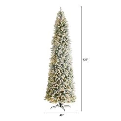 10 Ft. Pre-Lit LED Slim Flocked Montreal Fir Artificial Christmas Tree With 800 Warm White Lights -Christmas Gift Shop nearly natural pre lit christmas trees t3314 c3 1000