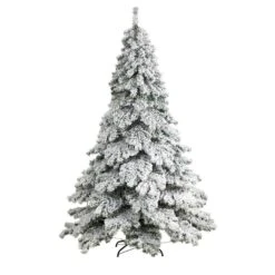 7 Ft. Pre-Lit Flocked Austria Fir Artificial Christmas Tree With 400 Warm White LED Lights And 1063 Bendable Branches -Christmas Gift Shop nearly natural pre lit christmas trees t3315 4f 1000