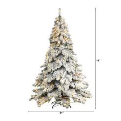 7 Ft. Pre-Lit Flocked Austria Fir Artificial Christmas Tree With 400 Warm White LED Lights And 1063 Bendable Branches -Christmas Gift Shop nearly natural pre lit christmas trees t3315 c3 1000