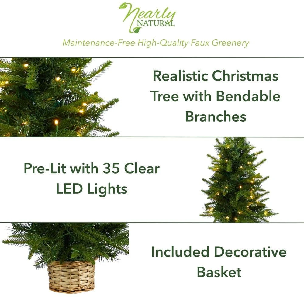 2 Ft. Artificial Christmas Tree With 35 Clear LED Lights In Decorative Basket 4 2 Ft. Artificial Christmas Tree With 35 Clear LED Lights In Decorative Basket - Image 2