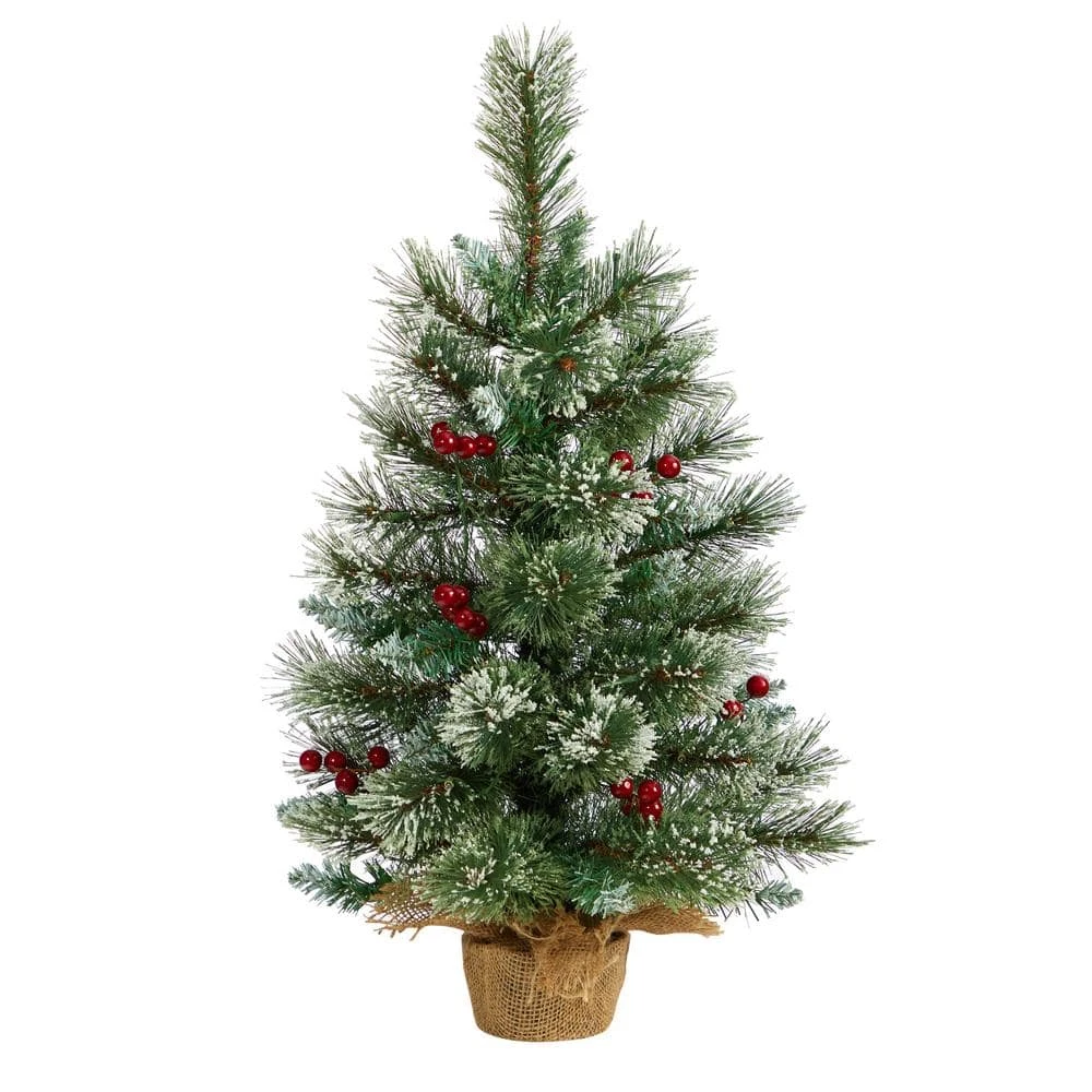 2 Ft. Snow Tipped Pine And Berry Artificial Christmas Tree With 35 Warm White LED Lights In Burlap Base 6 2 Ft. Snow Tipped Pine And Berry Artificial Christmas Tree With 35 Warm White LED Lights In Burlap Base - Image 4