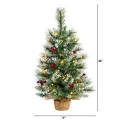 2 Ft. Snow Tipped Pine And Berry Artificial Christmas Tree With 35 Warm White LED Lights In Burlap Base 12 2 Ft. Snow Tipped Pine And Berry Artificial Christmas Tree With 35 Warm White LED Lights In Burlap Base -Christmas Gift Shop nearly natural pre lit christmas trees t3326 c3 1000