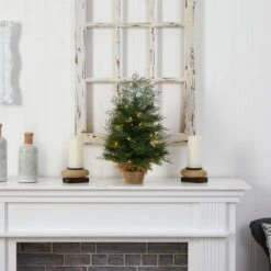 2 Ft. Artificial Christmas Tree In Burlap Base With 35 Warm White LED Lights -Christmas Gift Shop nearly natural pre lit christmas trees t3327 44 1000