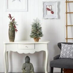 2 Ft. Winter Frosted Artificial Christmas Tree With 35 LED Lights In Burlap Base -Christmas Gift Shop nearly natural pre lit christmas trees t3328 44 1000