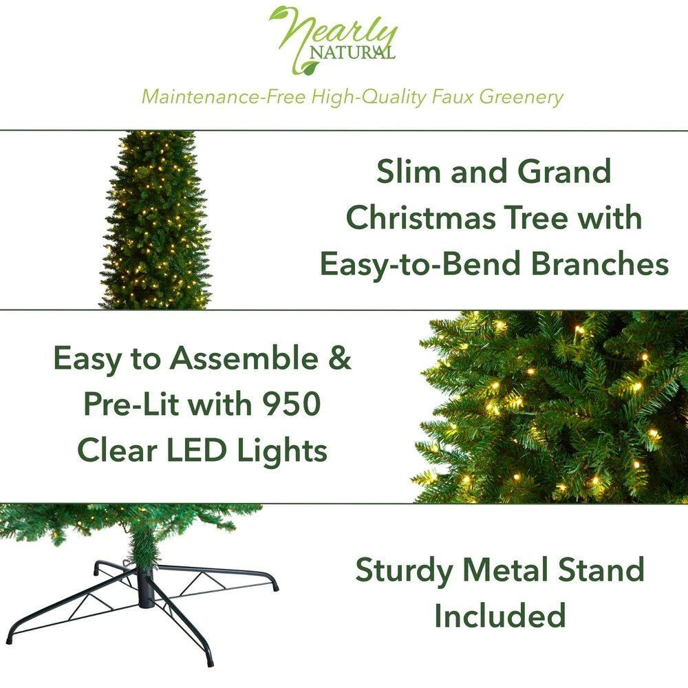 11 Ft. Green Pre-Lit LED Slim Mountain Pine Artificial Christmas Tree With 950 Clear Lights 4 11 Ft. Green Pre-Lit LED Slim Mountain Pine Artificial Christmas Tree With 950 Clear Lights - Image 2