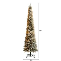 10 Ft. Pre-Lit LED Flocked Pencil Artificial Christmas Tree With 700 Clear Lights And 1145 Bendable Branches -Christmas Gift Shop nearly natural pre lit christmas trees t3331 c3 1000