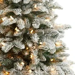 4 Ft. Flocked North Carolina Fir Artificial Christmas Tree With 250 Warm White Lights And 779 Bendable Branches -Christmas Gift Shop nearly natural pre lit christmas trees t3334 1f 1000
