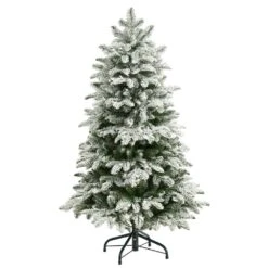 4 Ft. Flocked North Carolina Fir Artificial Christmas Tree With 250 Warm White Lights And 779 Bendable Branches -Christmas Gift Shop nearly natural pre lit christmas trees t3334 4f 1000