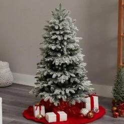 4 Ft. Flocked North Carolina Fir Artificial Christmas Tree With 250 Warm White Lights And 779 Bendable Branches -Christmas Gift Shop nearly natural pre lit christmas trees t3334 76 1000