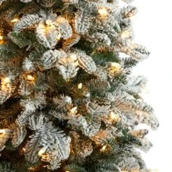 5 Ft. Flocked North Carolina Fir Artificial Christmas Tree With 350 Warm White Lights And 1247 Bendable Branches -Christmas Gift Shop nearly natural pre lit christmas trees t3335 1f 1000