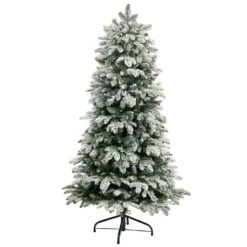 5 Ft. Flocked North Carolina Fir Artificial Christmas Tree With 350 Warm White Lights And 1247 Bendable Branches -Christmas Gift Shop nearly natural pre lit christmas trees t3335 4f 1000