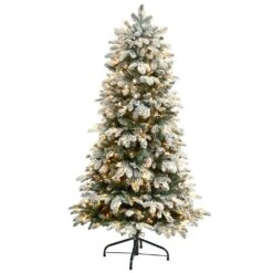 5 Ft. Flocked North Carolina Fir Artificial Christmas Tree With 350 Warm White Lights And 1247 Bendable Branches
