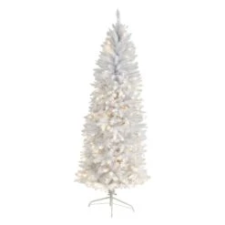 6 Ft. White Pre-Lit LED Slim Artificial Christmas Tree With 250 Warm White Lights