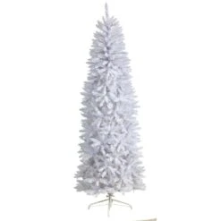 7 Ft. White Pre-Lit LED Slim Artificial Christmas Tree With 300 Warm White Lights 16 7 Ft. White Pre-Lit LED Slim Artificial Christmas Tree With 300 Warm White Lights -Christmas Gift Shop nearly natural pre lit christmas trees t3361 4f 1000