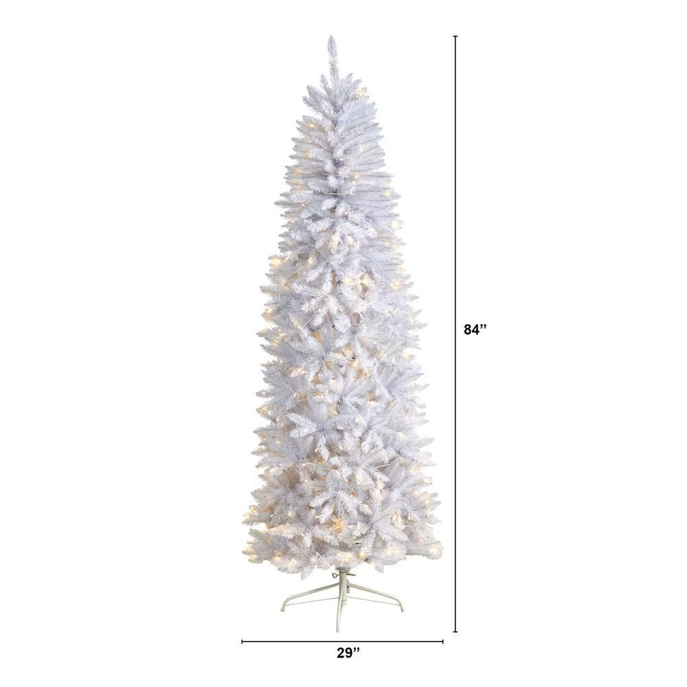 7 Ft. White Pre-Lit LED Slim Artificial Christmas Tree With 300 Warm White Lights 6 7 Ft. White Pre-Lit LED Slim Artificial Christmas Tree With 300 Warm White Lights - Image 4