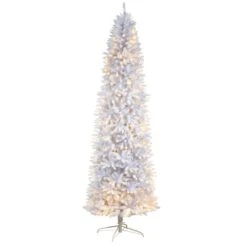 9 Ft. White Pre-Lit LED Slim Artificial Christmas Tree With 600 Warm White Lights