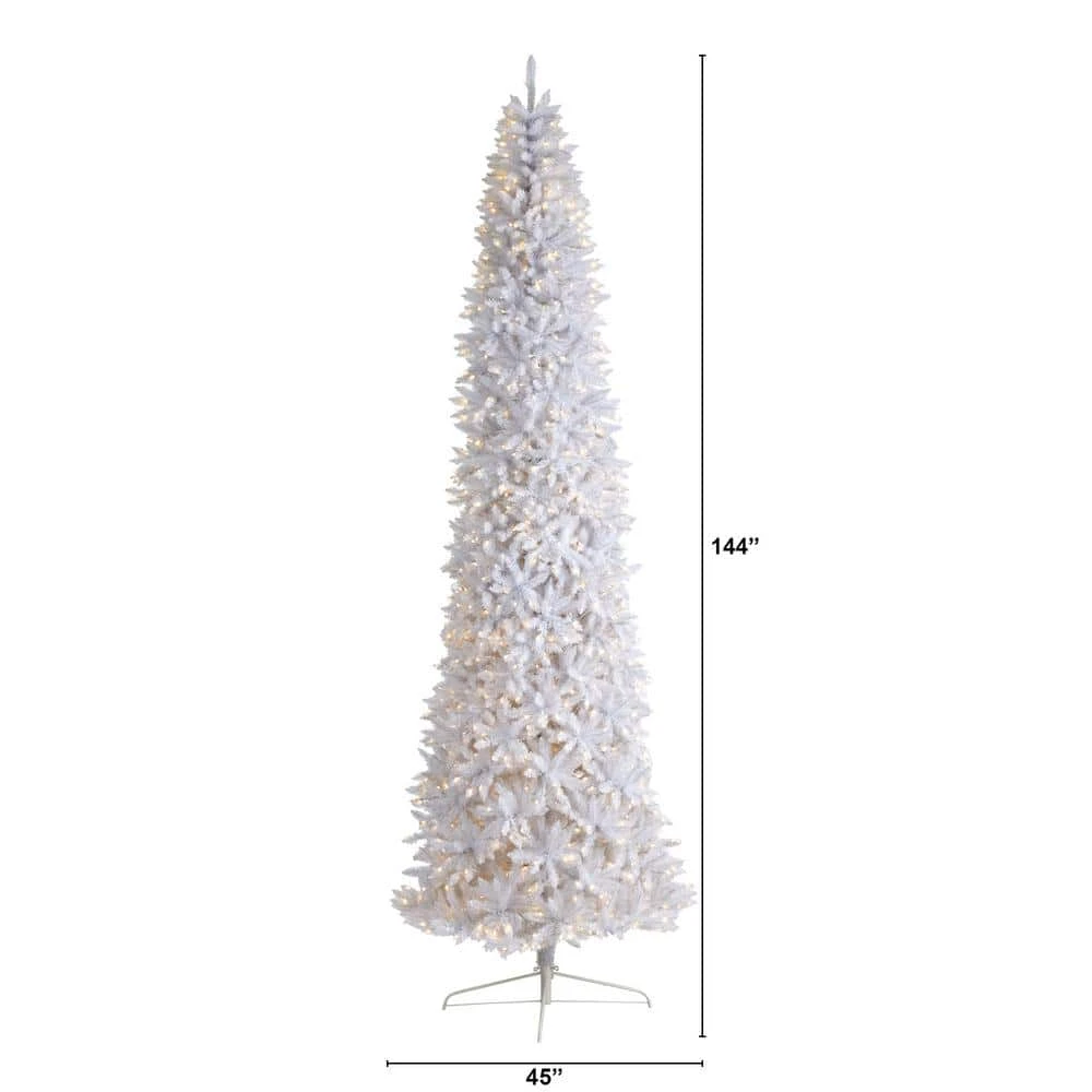 12 Ft. White Pre-Lit LED Slim Artificial Christmas Tree With 1100 Warm White Lights 6 12 Ft. White Pre-Lit LED Slim Artificial Christmas Tree With 1100 Warm White Lights - Image 4