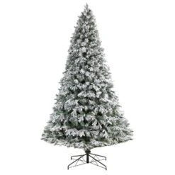 9 Ft. Flocked Vermont Mixed Pine Artificial Christmas Tree With 650 LED Lights And 1960 Bendable Branches -Christmas Gift Shop nearly natural pre lit christmas trees t3386 4f 1000