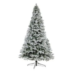 10 Ft. Flocked Vermont Mixed Pine Artificial Christmas Tree With 800 LED Lights And 2200 Bendable Branches -Christmas Gift Shop nearly natural pre lit christmas trees t3387 4f 1000