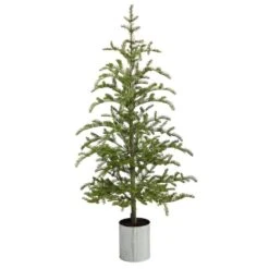 5.5 Ft. Pre-Lit Pine Artificial Christmas Tree In Decorative Planter With 150 Lights -Christmas Gift Shop nearly natural pre lit christmas trees t3395 4f 1000
