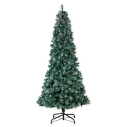 9 Ft. Frosted Tip Pine Artificial Christmas Tree With Clear Lights, Pine Cones And Bendable Branches -Christmas Gift Shop nearly natural pre lit christmas trees t3502 4f 1000