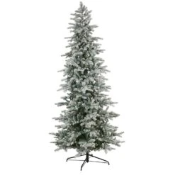 8.5 Ft. Slim Flocked Nova Scotia Spruce Artificial Christmas Tree W/500 Warm White LED Lights & 1061 Bendable Branches -Christmas Gift Shop nearly natural pre lit christmas trees t3503 1f 1000
