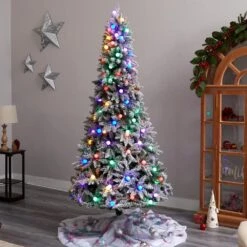 8.5 Ft. Flocked British Columbia Mountain Fir Artificial Christmas Tree W/Multi-Color Globe Bulbs And Bendable Branches 17 8.5 Ft. Flocked British Columbia Mountain Fir Artificial Christmas Tree W/Multi-Color Globe Bulbs And Bendable Branches -Christmas Gift Shop nearly natural pre lit christmas trees t3517 31 1000