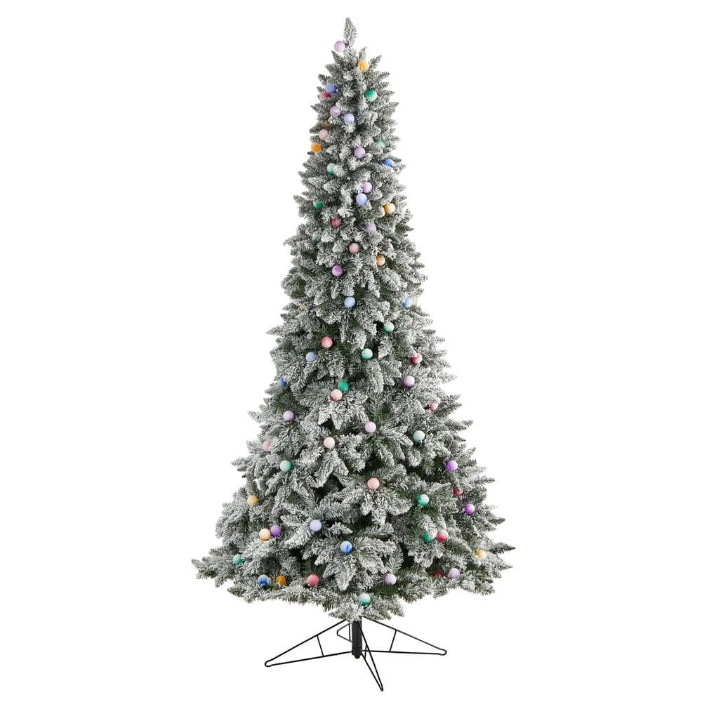 8.5 Ft. Flocked British Columbia Mountain Fir Artificial Christmas Tree W/Multi-Color Globe Bulbs And Bendable Branches 5 8.5 Ft. Flocked British Columbia Mountain Fir Artificial Christmas Tree W/Multi-Color Globe Bulbs And Bendable Branches - Image 3