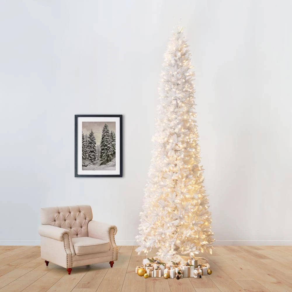 13 Ft. Pre-Lit LED Slim White Artificial Christmas Tree With 1350 Warm White LED Lights And 3924 Bendable Branches 14 13 Ft. Pre-Lit LED Slim White Artificial Christmas Tree With 1350 Warm White LED Lights And 3924 Bendable Branches - Image 12