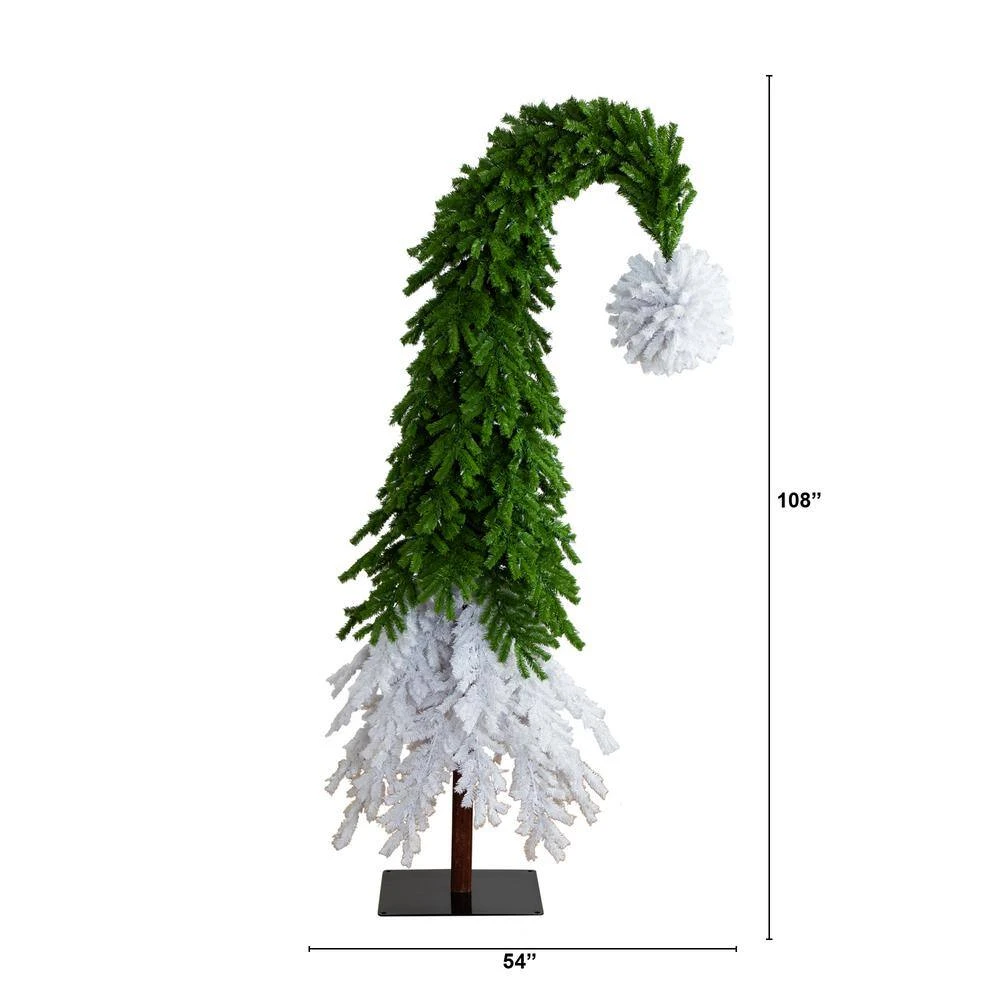 9 Ft. Pre-Lit Holiday Green & White Santa's Hat Artificial Christmas Tree With 600 LED Lights And 1992 Bendable Branches 4 9 Ft. Pre-Lit Holiday Green & White Santa's Hat Artificial Christmas Tree With 600 LED Lights And 1992 Bendable Branches - Image 2